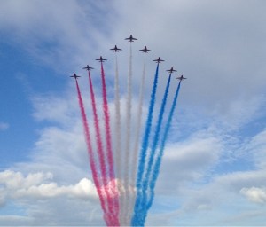 Red Arrows flying over the torch celebrations